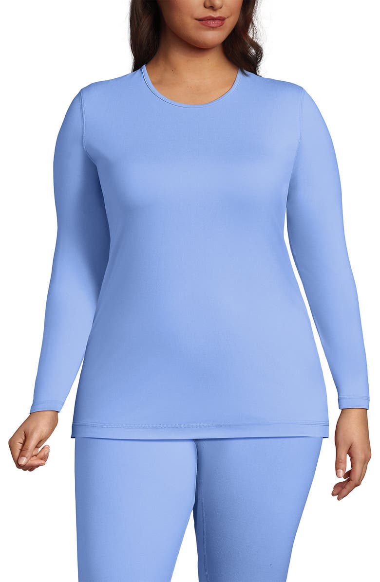 Lands' End Baselayer Cozy Thermaskin Crewneck Top, Alternate, color, Clear Blue Sky