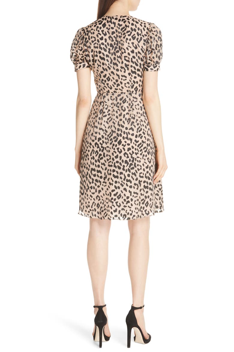 Puff Sleeve Wrap Dress, Alternate, color, LEOPARD/ SAND