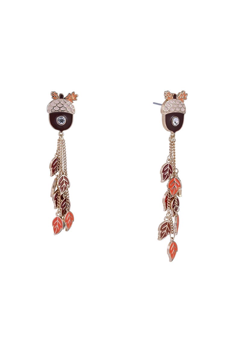 Acorn & Leaf Linear Earrings, Main, color, Orange