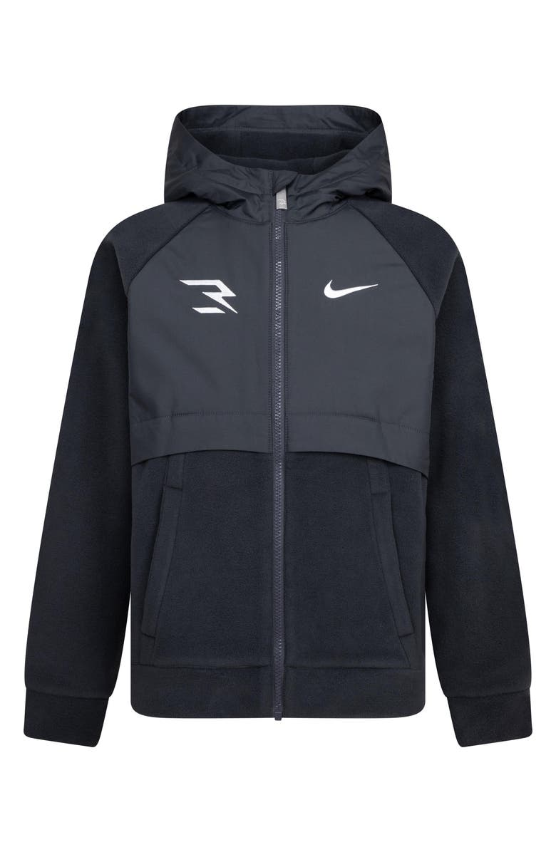 3 Brand Kids' Mixed Media Fleece Zip Hoodie, Main, color, Anthracite