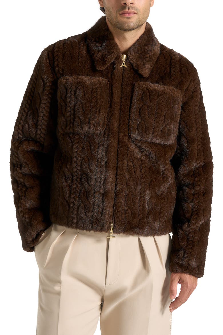 David Plush Cable Embossed Jacket, Main, color, Brown