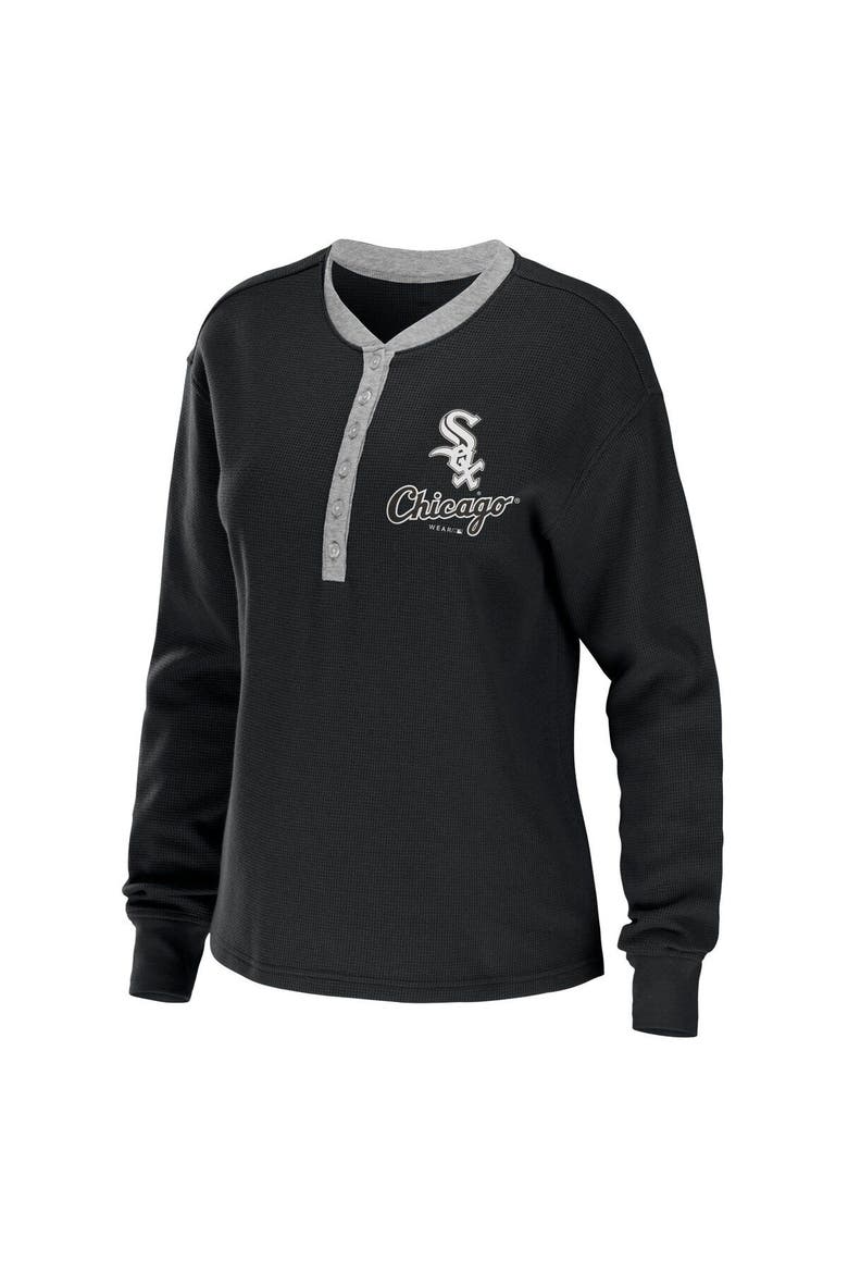 Women's WEAR by Erin Andrews Black Chicago White Sox Waffle Henley Long Sleeve T-Shirt, Alternate, color, Black