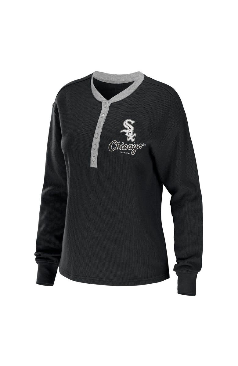 WEAR by Erin Andrews Women's WEAR by Erin Andrews Black Chicago White Sox Waffle Henley Long Sleeve T-Shirt, Alternate, color, Black