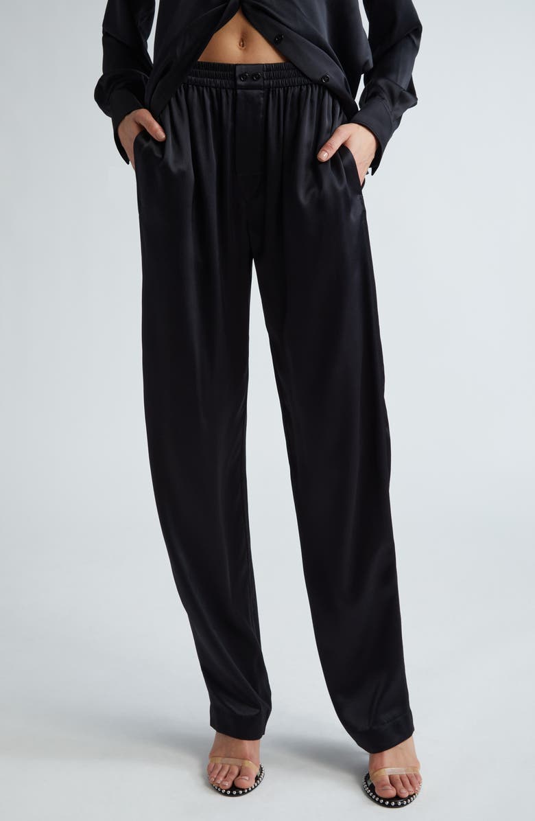 Alexander Wang Logo Cutout Silk Pajama Pants, Main, color, 