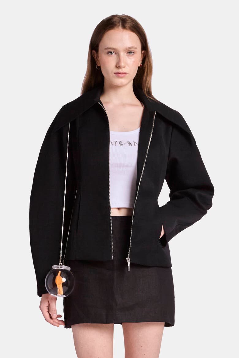 Fitted Wool Jacket with Sculpted Sleeve, Alternate, color, Black