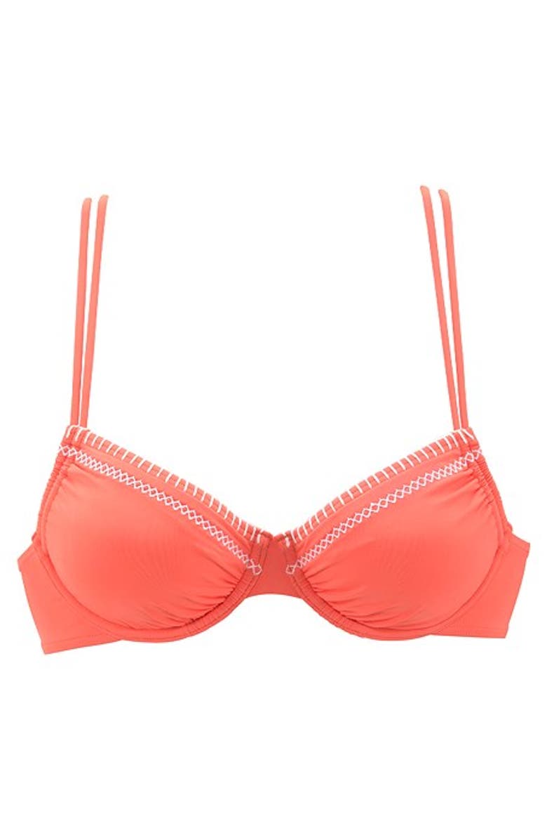 LASCANA Trimmed Underwire Bikini Top Size 36C, Alternate, color, Coral