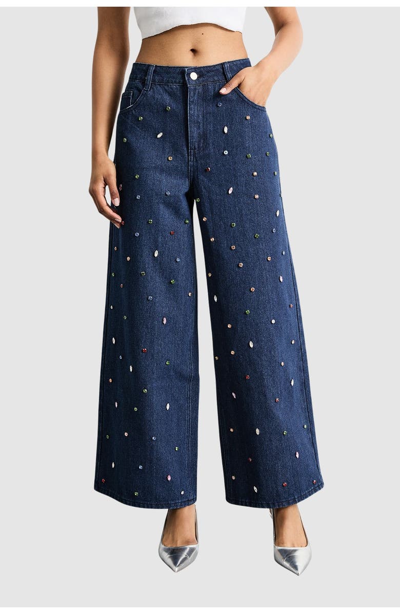 Warehouse Hotfix Embellished Wide Leg Jean, Main, color, Indigo