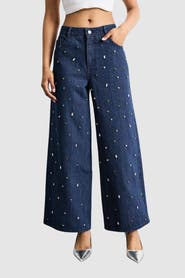 Warehouse Hotfix Embellished Wide Leg Jean