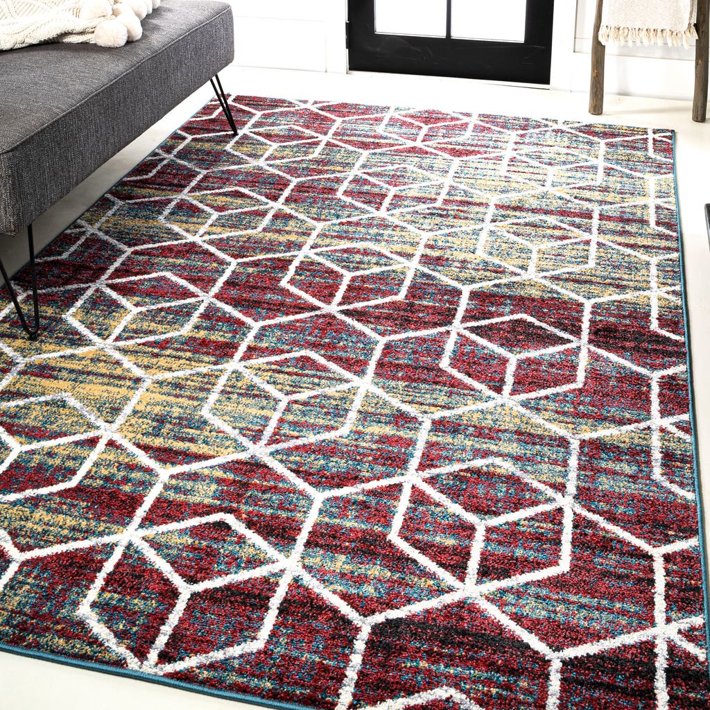 Jonathan Y Tumbling Blocks Modern Geometric Area Rug In Multi/white