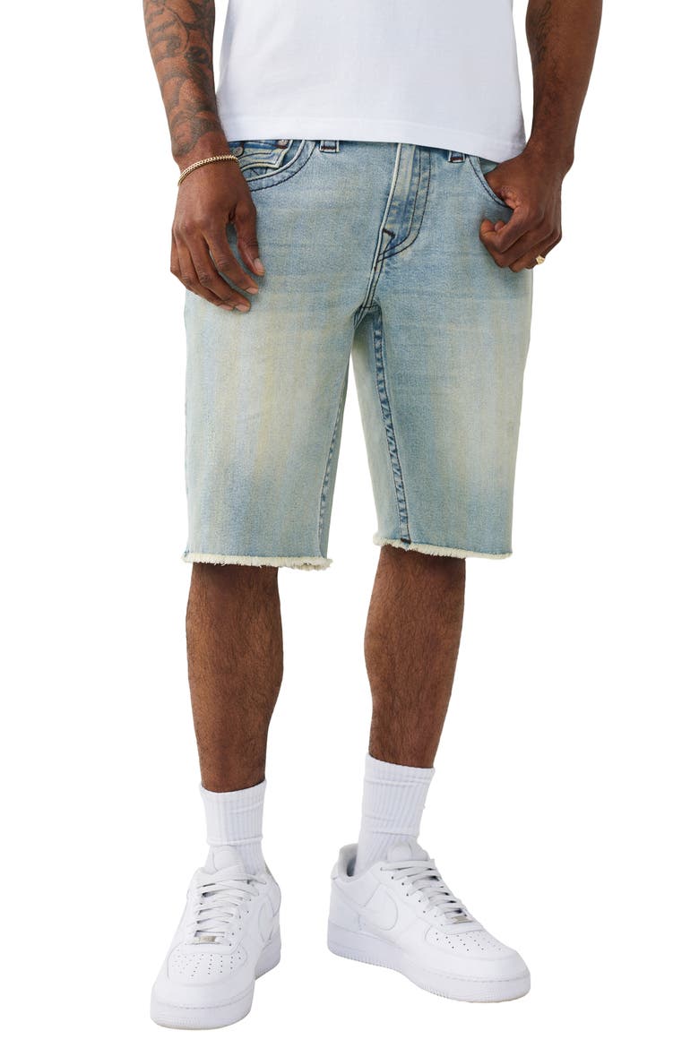 Ricky Frayed Straight Leg Denim Shorts, Main, color, POLLEN BLEACH LIGHT WASH