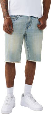 True Religion Ricky Frayed Straight Leg Denim Shorts