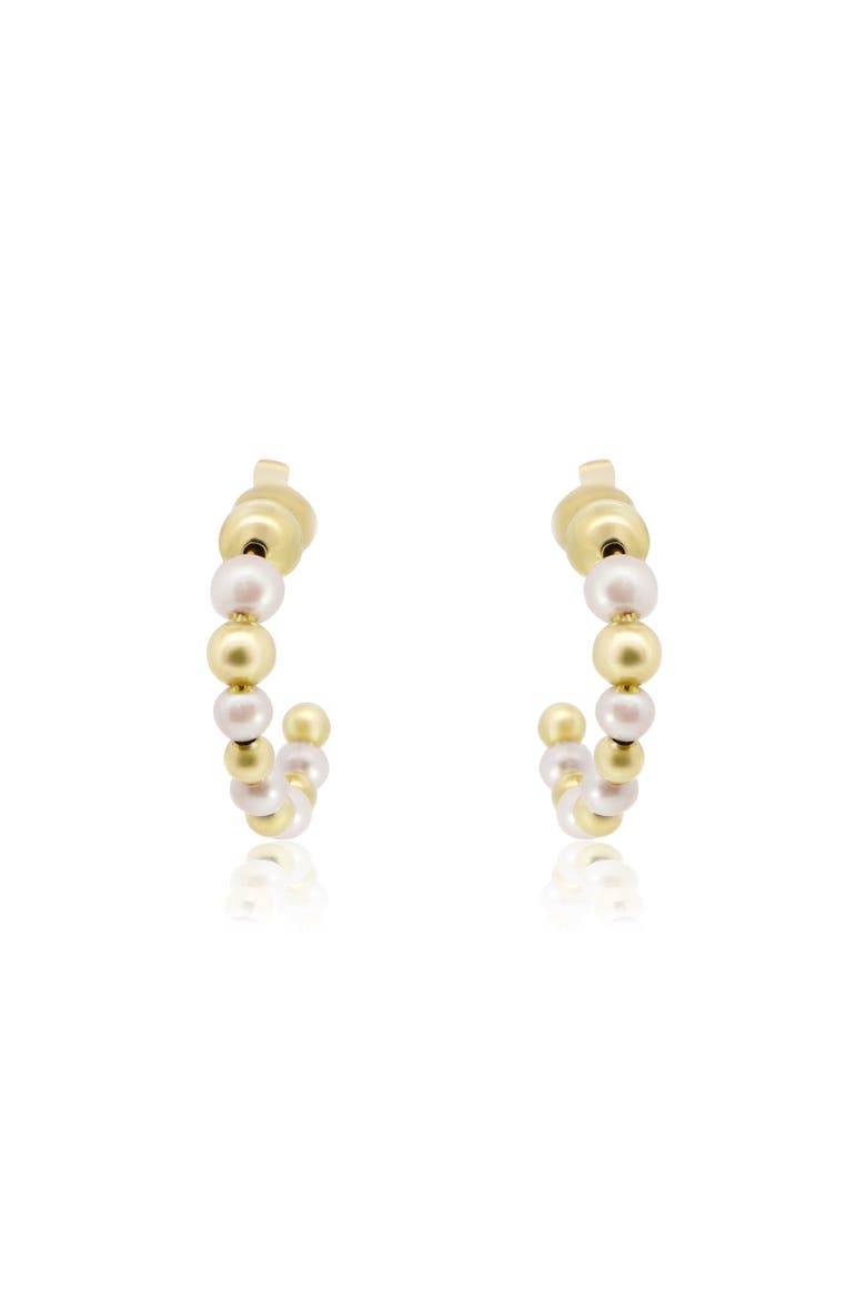Pearl and Gold Hoop Earrings, Alternate, color, Pearl