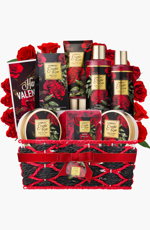 Spa, Bath, and Body Gift Set, Exotic Rose Gift Basket