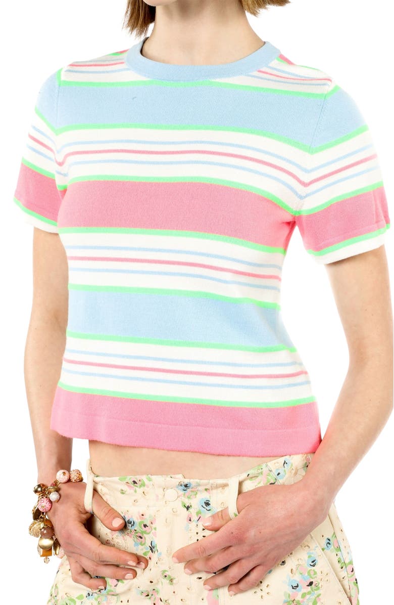 Anna Sui Fluorescent Stripe Knit Top, Alternate, color, Baby Blue Multi