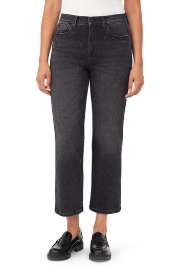 Kensie Ella Studded Ankle Straight Leg Jeans In Black