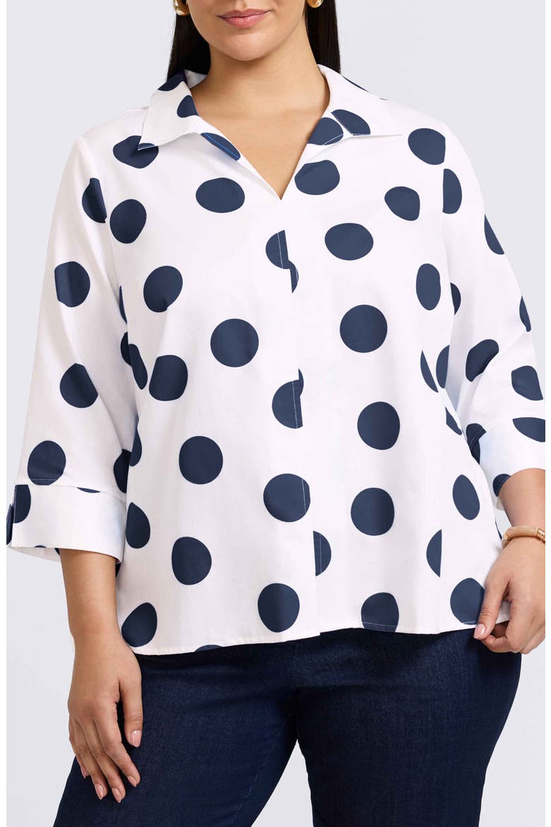 Agnes Polka Dot Cotton Popover Top, Main, color, WHITE/ NAVY