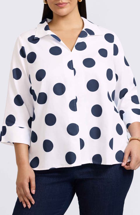 Agnes Polka Dot Cotton Popover Top (Plus)