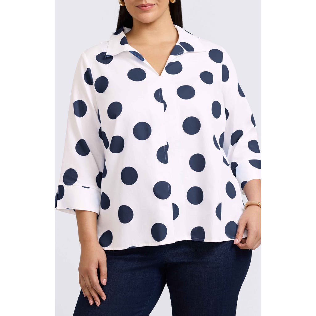 Foxcroft Salina Polka Dot Cotton Wrap Shirt In White