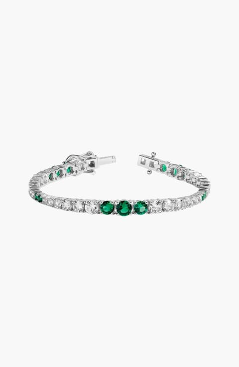 Lab Grown Emerald and Sapphire Scalloped Tennis Bracelet