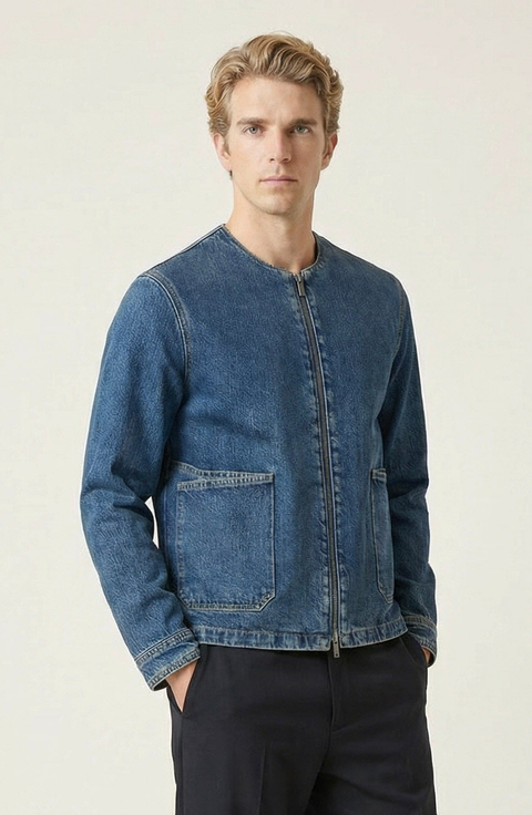 Denim Zip Front Patch Pocket Jacket