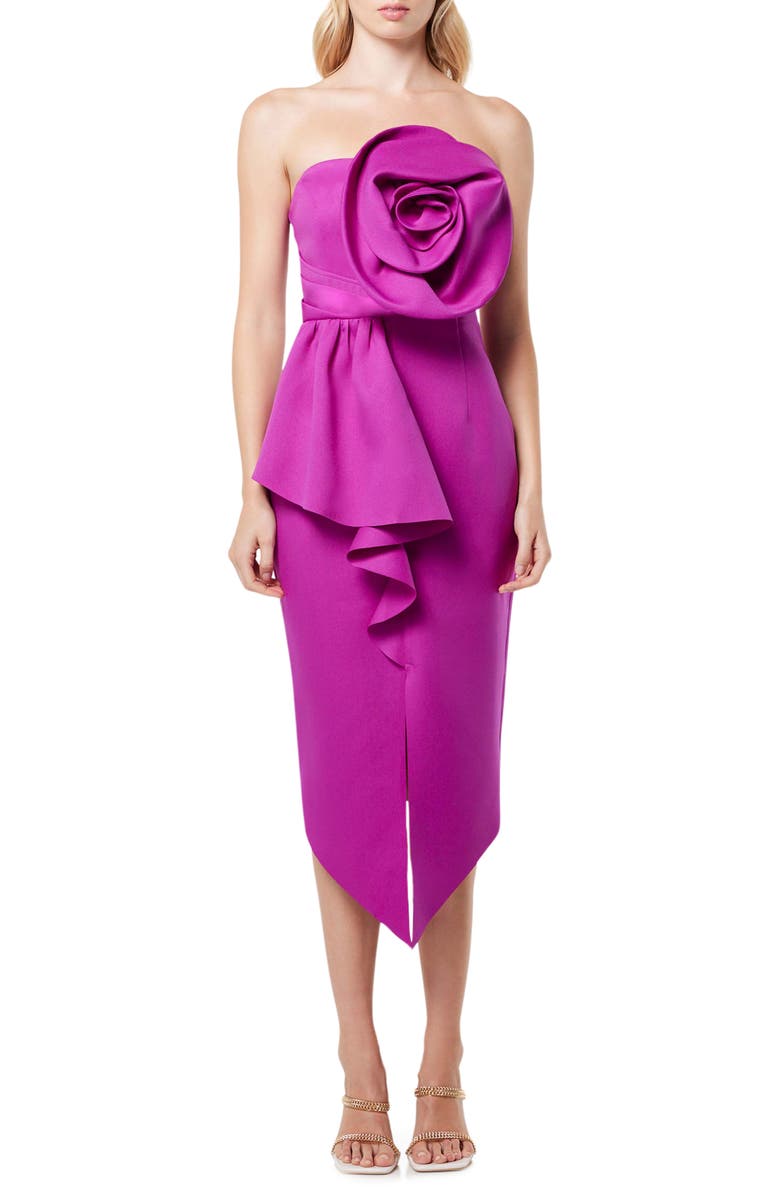 Elliatt Bowie Rosette Strapless Midi Dress, Main, color, 