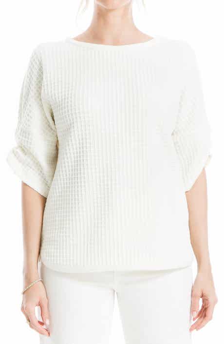 MAX STUDIO Ruched Elbow Sleeve Waffle Knit Top