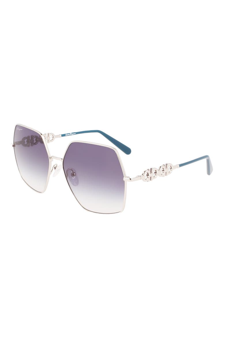 Gancini 61mm Gradient Rectangular Sunglasses, Alternate, color, SILVER/BLUE