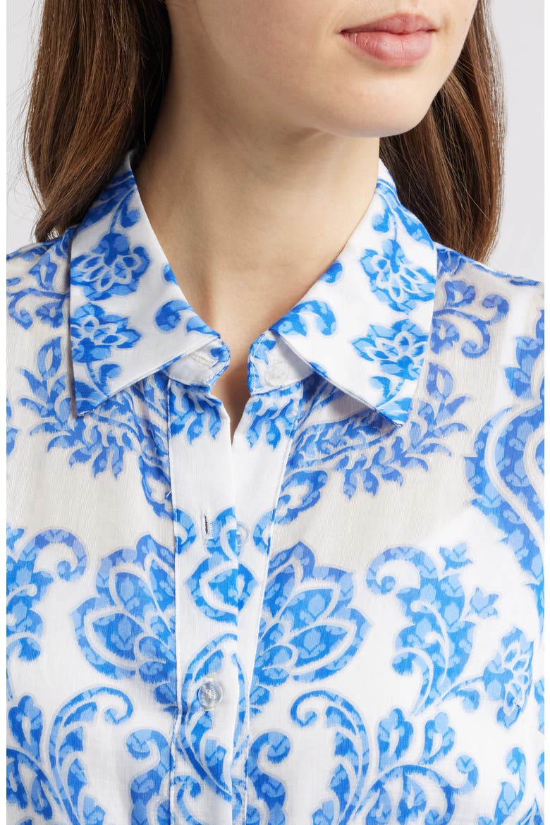 Mixed Print Long Sleeve Shirtdress, Alternate, color, IVORY/ BLUE
