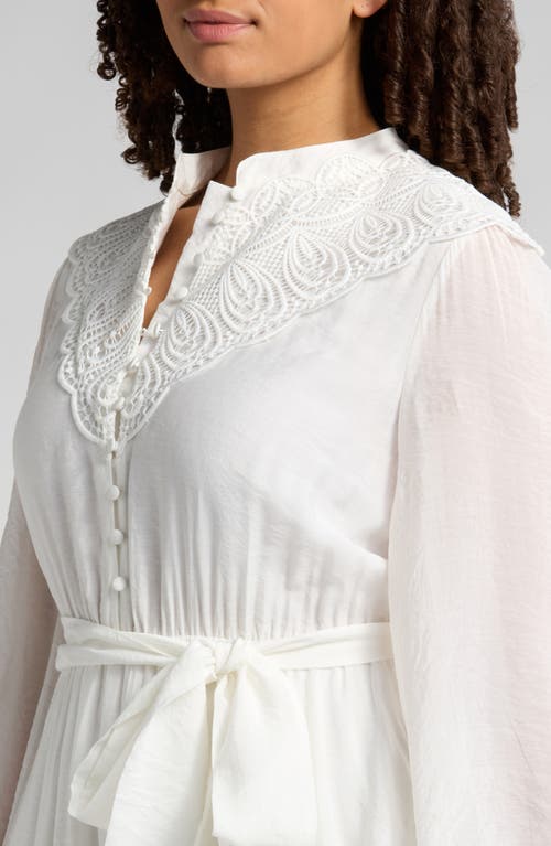 Melloday Lace Trim Long Sleeve Dress In White