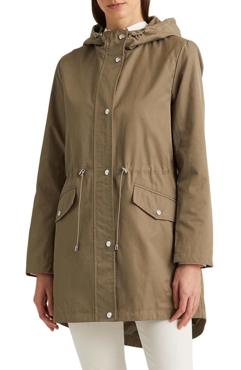 Lauren Ralph Lauren Cinch Waist Cotton Blend Raincoat, Main, color, 