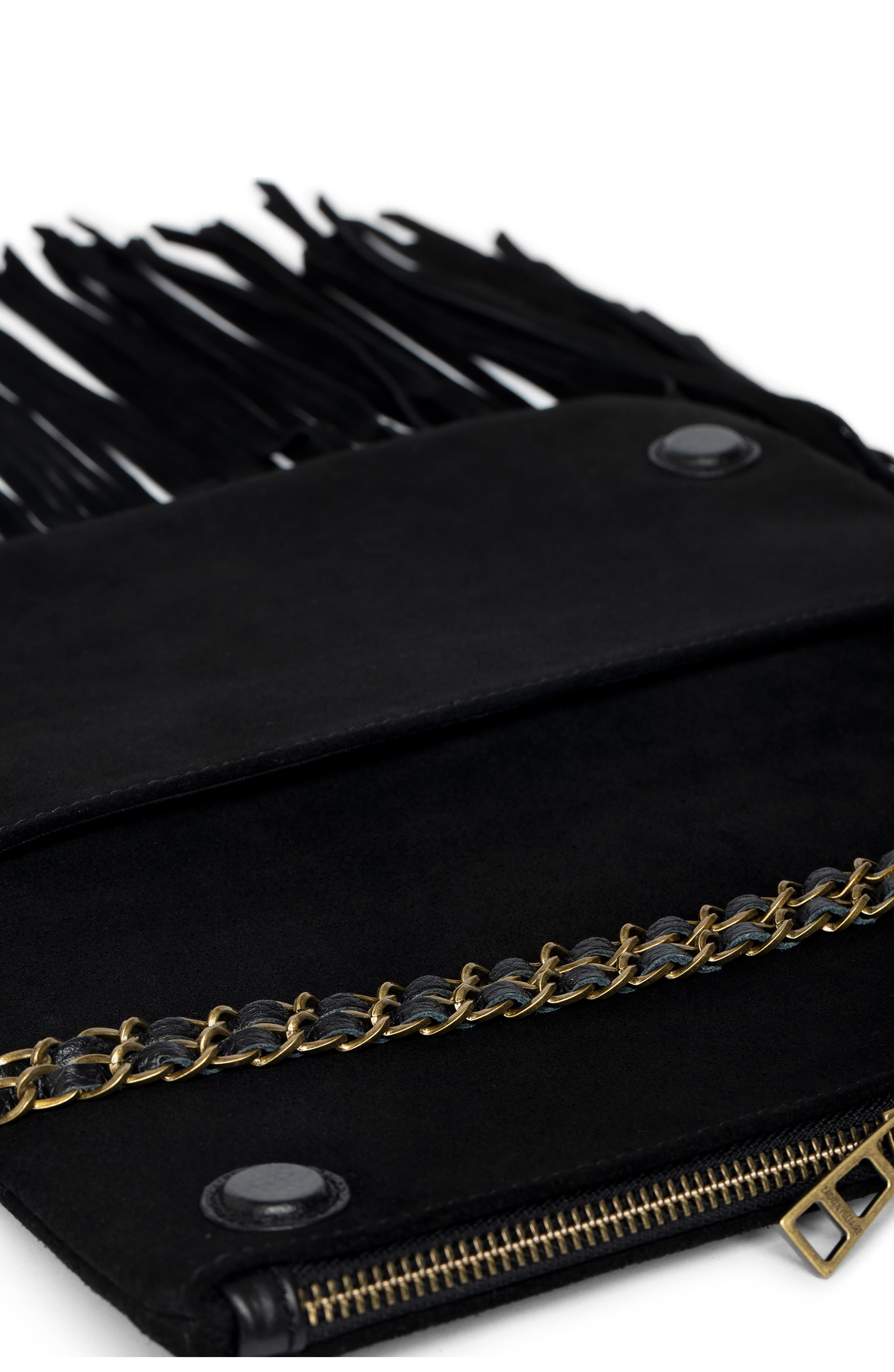 Zadig & Voltaire Rock Suede Fringe Crossbody Bag, Alternate, color, 