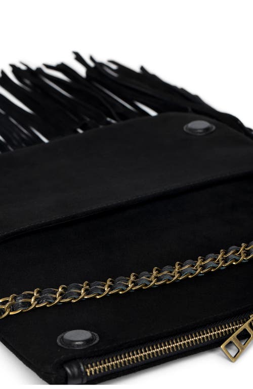 Zadig & Voltaire Rock Suede Fringe Crossbody Bag In Black