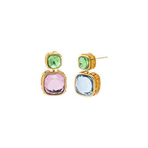Multi Colored Square Stone Stud Earring