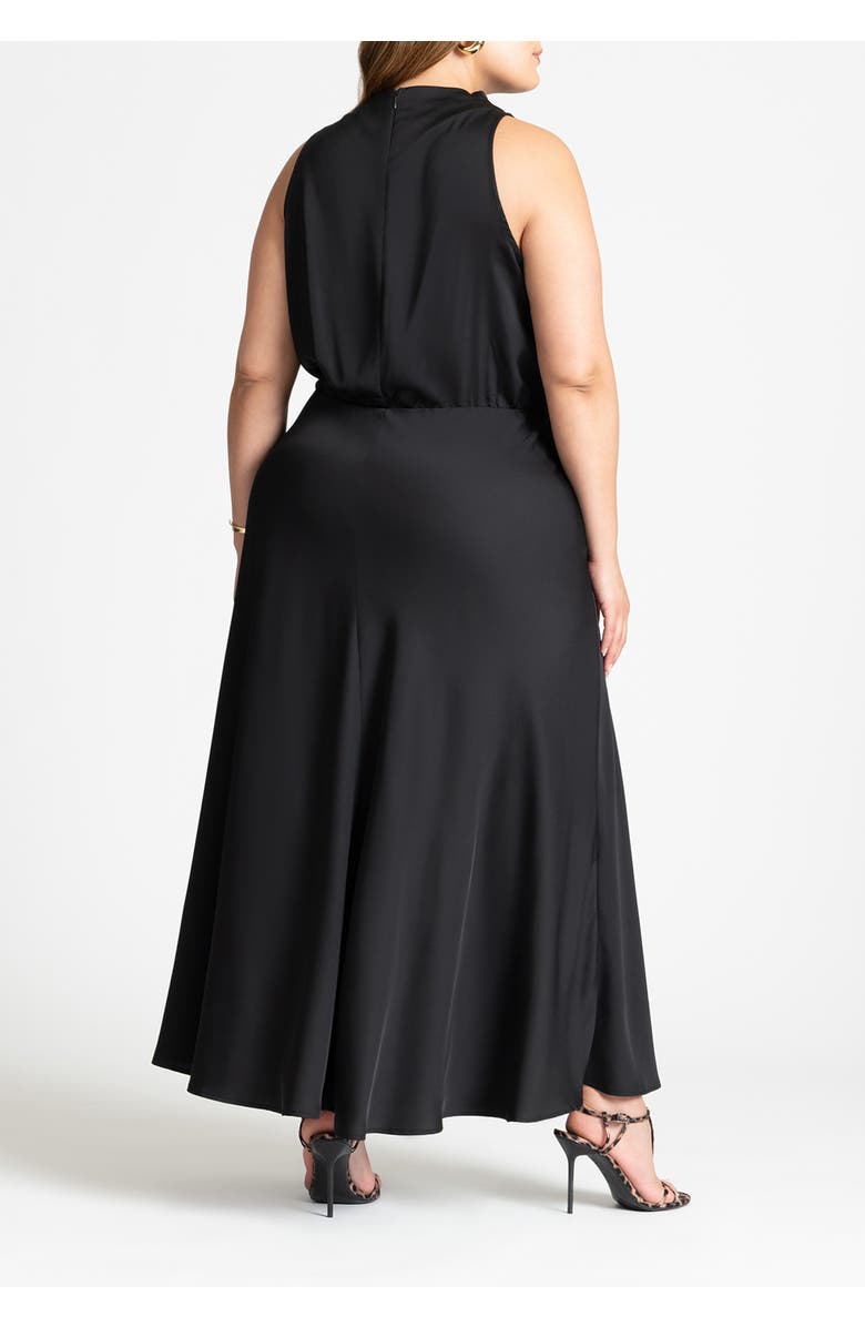 ELOQUII Draped Satin Maxi Dress, Alternate, color, Black Onyx