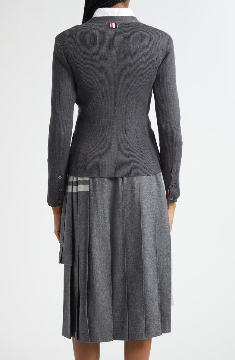 Thom Browne Pointelle Stitch Wool & Silk Cardigan, Alternate, color, Medium Grey