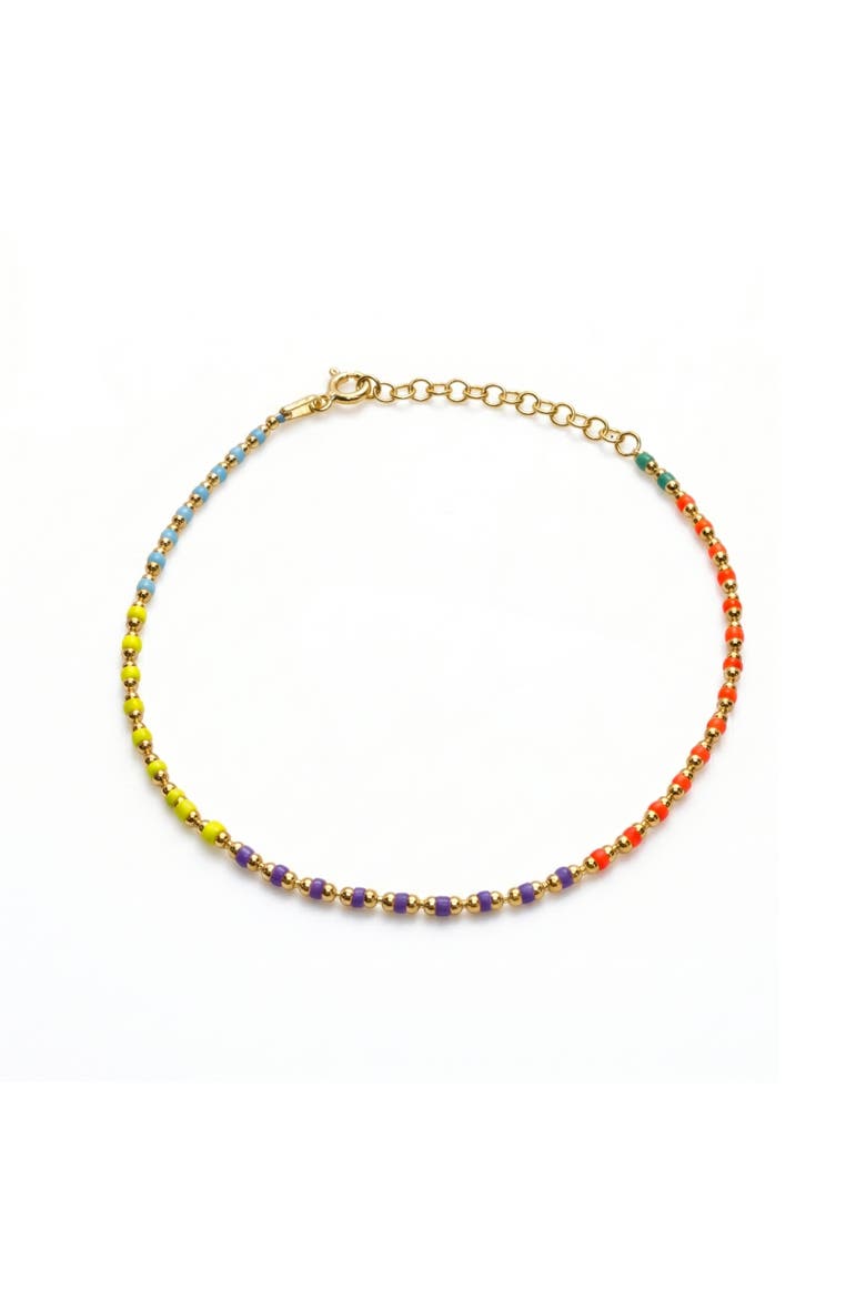 Sterling Silver Enamel Mine Beaded Colourful Rainbow Bracelet, Main, color, Gold