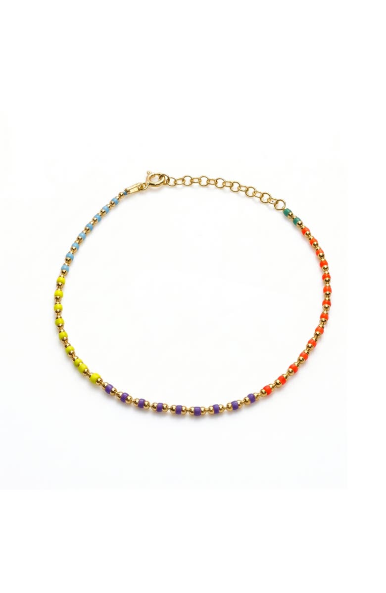 Spero London Sterling Silver Enamel Mine Beaded Colourful Rainbow Bracelet, Main, color, Gold