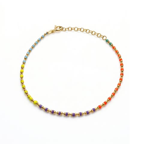 Sterling Silver Enamel Mine Beaded Colourful Rainbow Bracelet