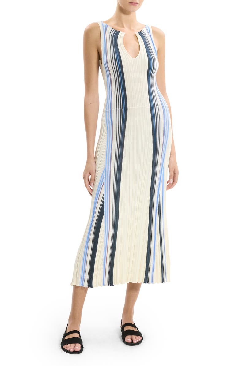 Theory Drape Cotton Blend Ribbed Tank Dress, Main, color, Ivory Multi - Chk