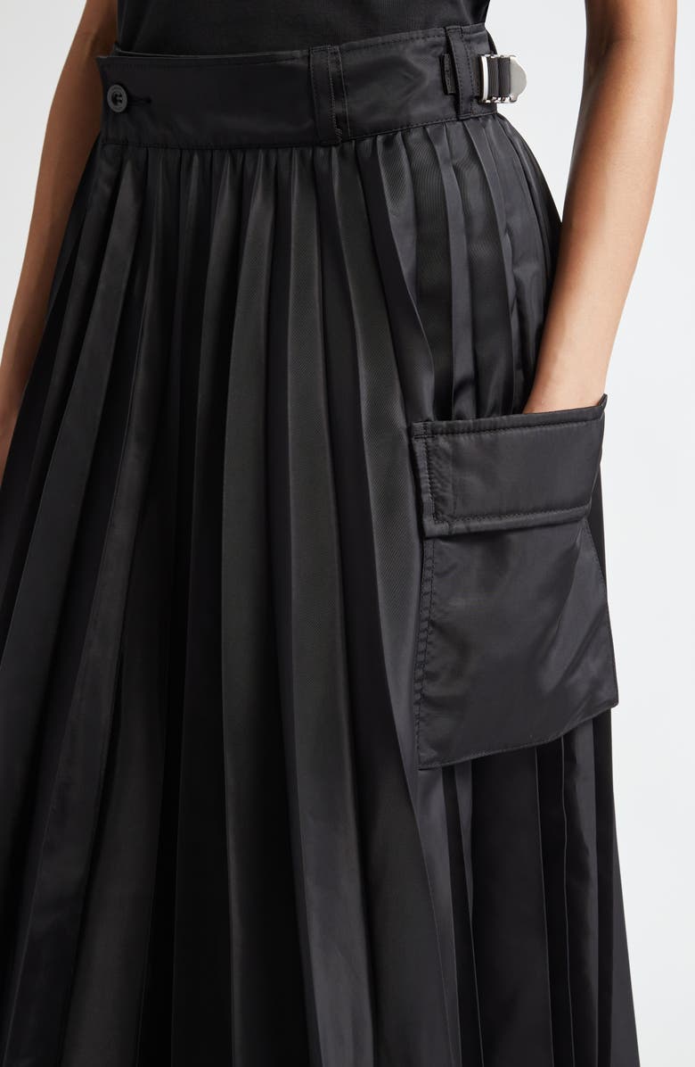 Sacai Pleated Cargo Midi Skirt, Alternate, color, Black 001
