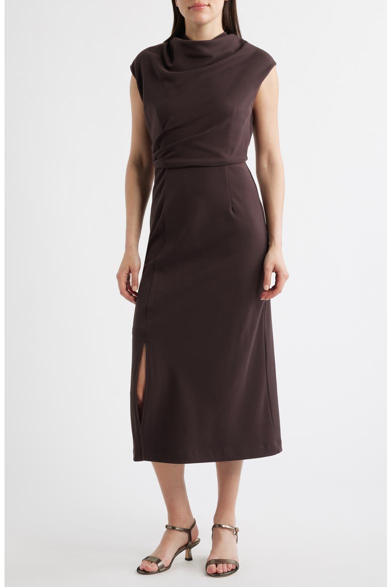 Cowl Neck Midi Dress, Main, color, DARK BROWN