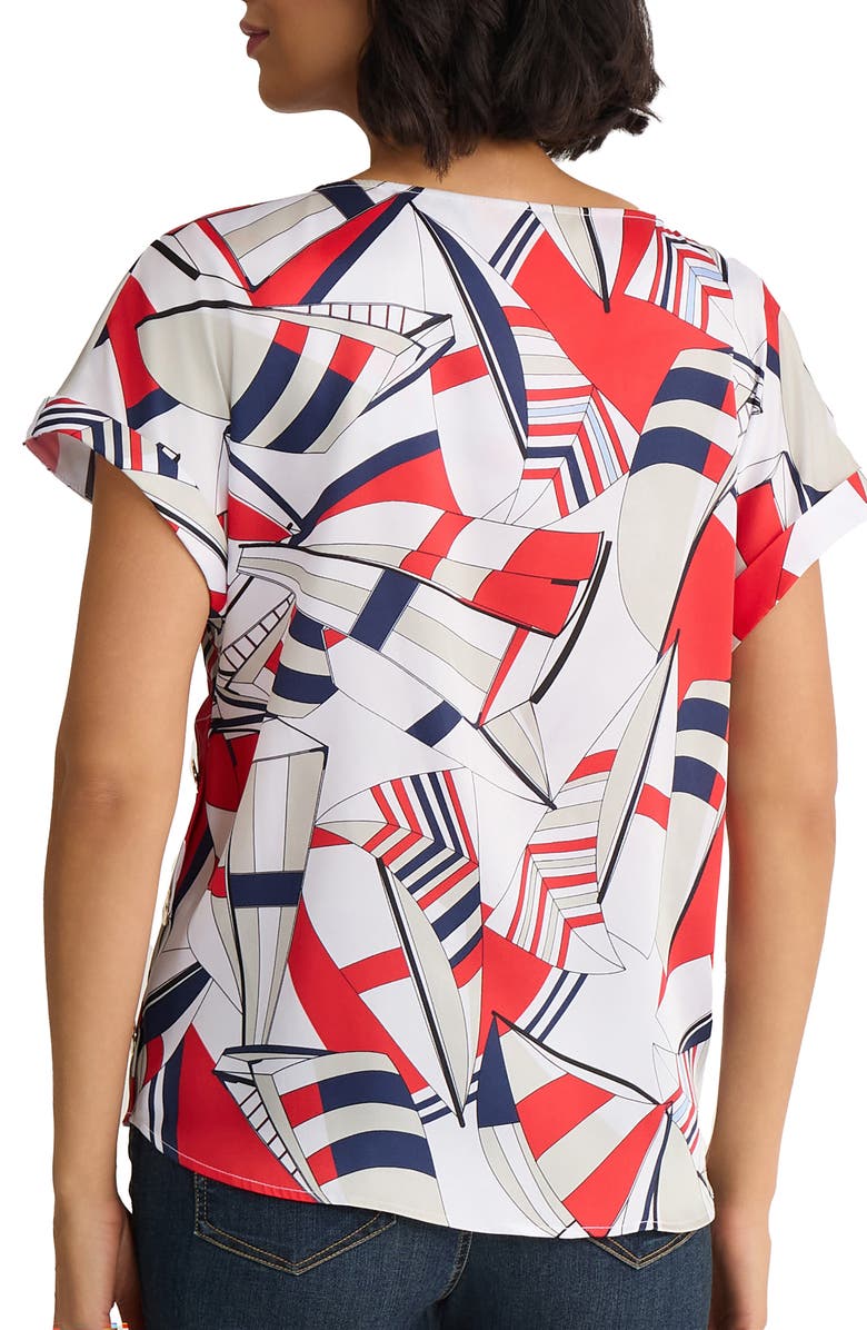 Jones New York Geo Print Side Button Top, Alternate, color, Natural White Multi