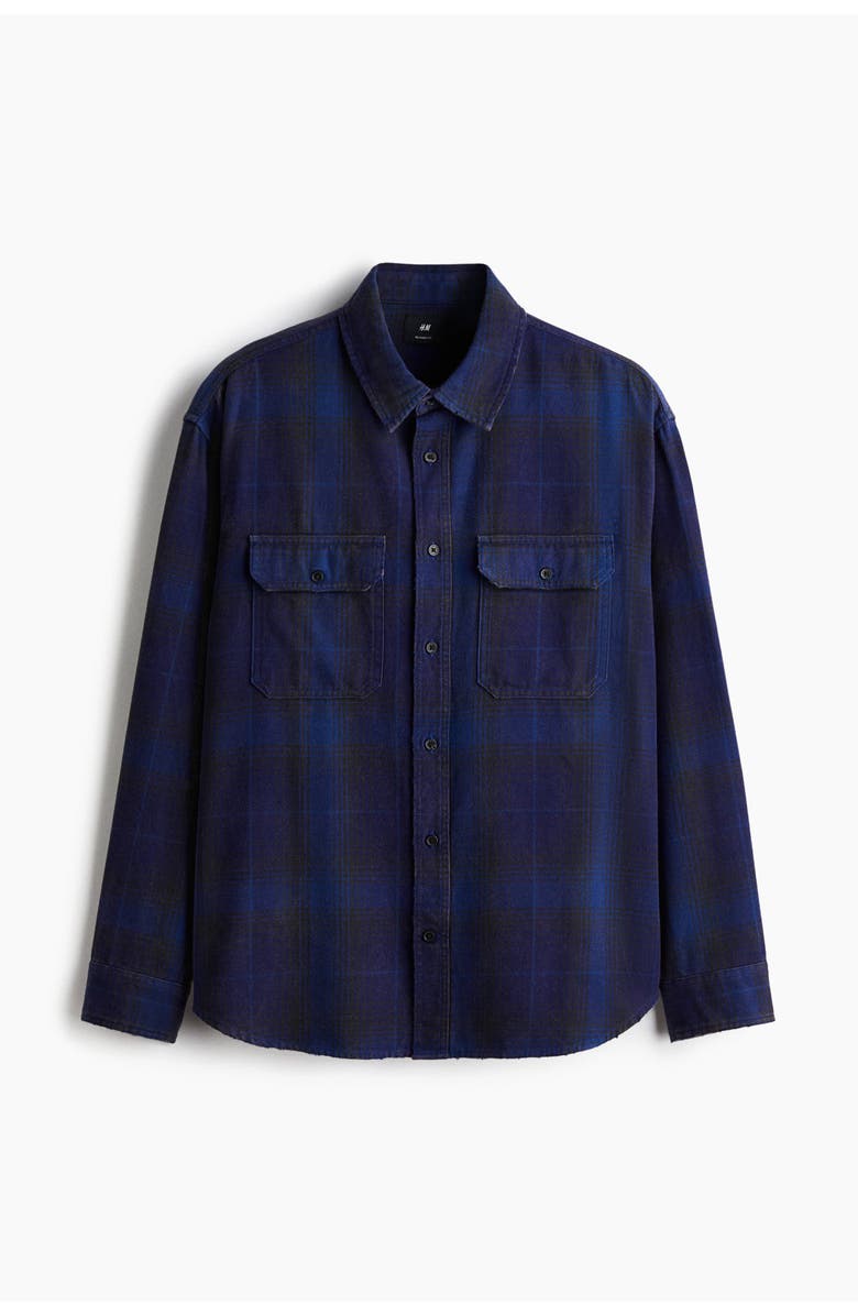 H&M Relaxed Fit Printed Shirt, Main, color, Dark Blue/Plaid