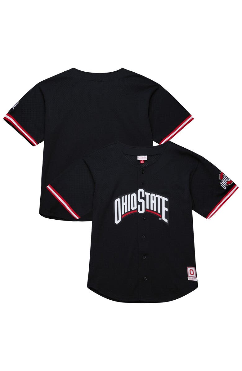 Mitchell & Ness Men's Mitchell & Ness Black Ohio State Buckeyes On The Clock Full-Button Fashion Jersey, Main, color,
