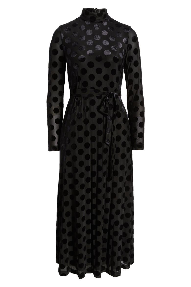 Velvet Dot Mock Neck Long Sleeve Dress, Alternate, color, ANNE BLACK