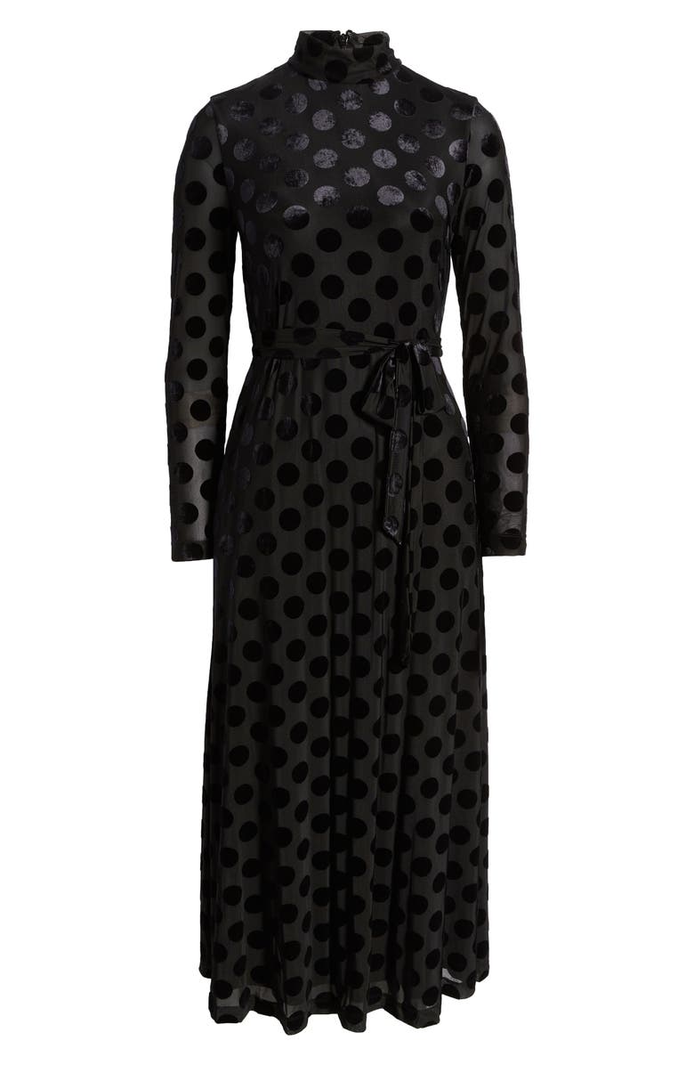 Anne Klein Velvet Dot Mock Neck Long Sleeve Dress, Alternate, color,