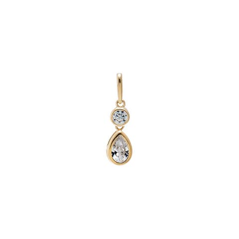 CZ Double Stone Bezel Drop Charm 14K