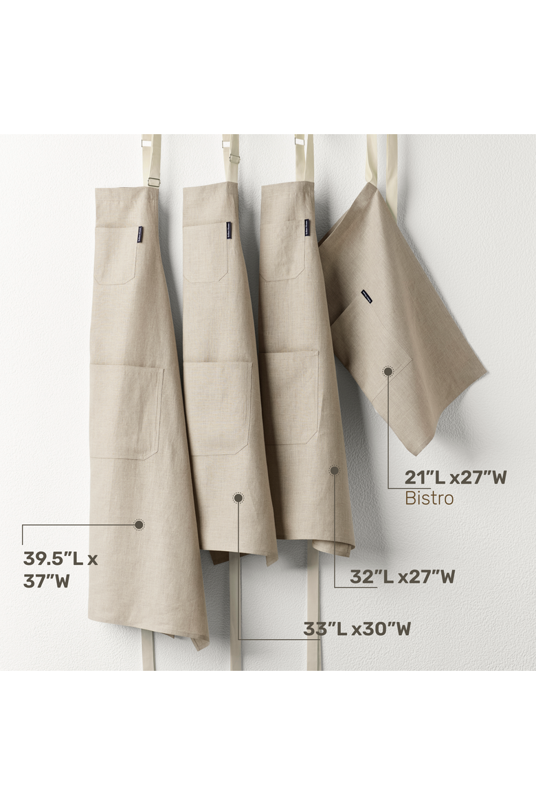 Linen Bistro Server Apron with Pockets, Extra-Long Ties, 21 x 27 Inches, Alternate, color, Natural / Ivory