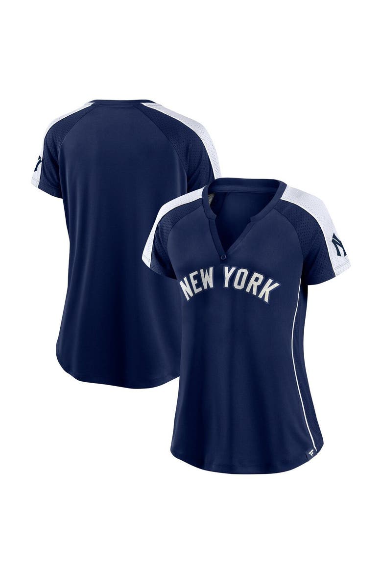 Women's Fanatics Branded Navy/White New York Yankees True Classic League Diva Pinstripe Raglan V-Neck T-Shirt, Main, color, Navy