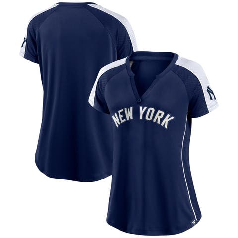 Women's Fanatics Branded Navy/White New York Yankees True Classic League Diva Pinstripe Raglan V-Neck T-Shirt